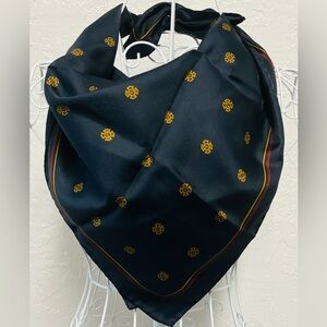 Vintage Terital Montefiber Navy Blue Gold Patterned Scarf made in Italy IOF